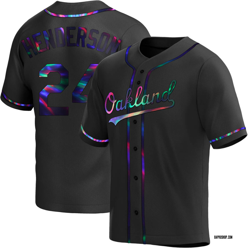 Rickey Henderson Men's Oakland Athletics Alternate Jersey - Black  Holographic Replica